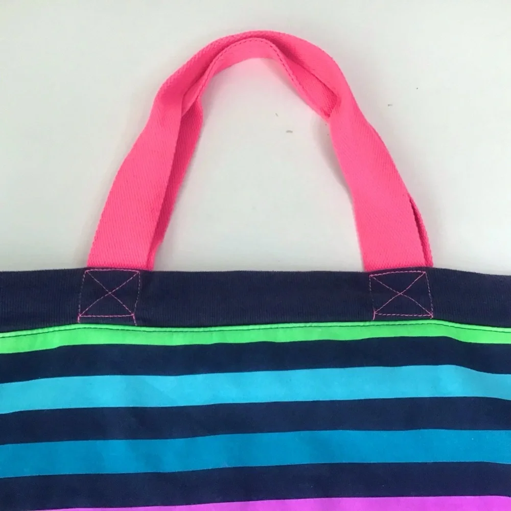Justice Tote Bag I Love Sleepovers Glitter Heart Rainbow Stripes Drawstring Soft